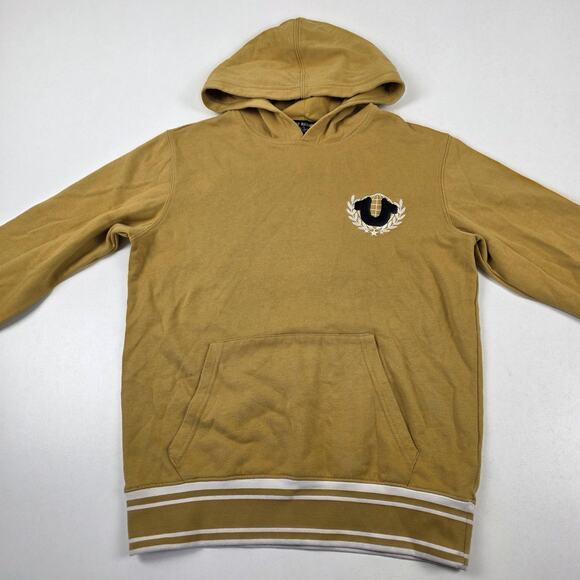 True Religion Hoodie Mens Small Tan Pullover Embroidered Logo Retro Streetwear - Picture 2 of 11